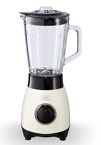 KHG Mini Standmixer 250 Watt mit 0,8 Liter Glasbehälter, Creme, 4-fache 3D Edelstahlklingen, 2 Geschwindigkeitsstufen und Impulsfunktion...