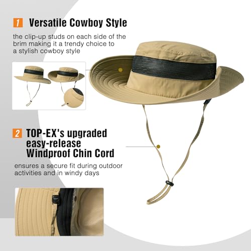 Image of Oversized XL XXL Waterproof Sun Hat for Big Heads Mesh Bucket Hat Wide Brim Adjustable Packable Hiking Beach Fishing