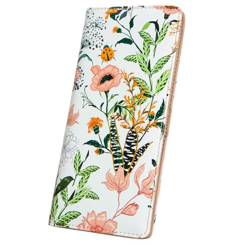 Ultra Slim Thin Leather Women Wallet Rfid Blocking Credit Card Holder Bifold Clutch (Beautiful Field Flowers)