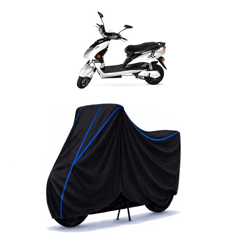 Image of Scooty Cover Water Resistant for Green Zing | Universal Scooter & Bike Cover | Heavy Duty UV Dust, Rain & Scratch Protection Weather Indoor Outdoor | Black with Blue Piping