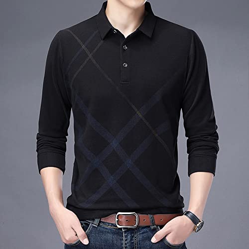 Chemise À Manches Longues pour Hommes - Polos pour Hommes Automne Hiver Épais Manches Longues Business Tee-Shirt Slim Fit Plaid Polo Bouton Léger Et Respirant Top pour S’Entraîner Homme Cover