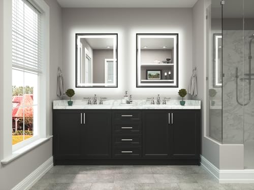 TETOTE 28 x 36 Bathroom LED Mirror Brushed Black Metal Frame Frontlit & Backlit Vanity Mirror Anti-Fog Stepless Dimmable 3 Colors White/Warm/Natural Mirror with Lights Wall-Mounted by TETOTE - Used condition - Image 9