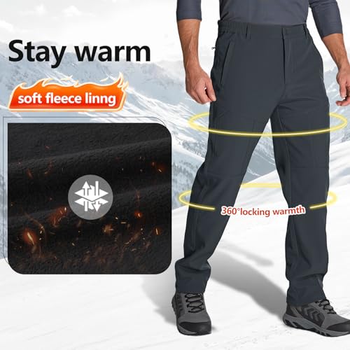 Men's Waterproof Trousers Warm Fleece Lined Ski Snow Pants Windproof Softshell Thermal Winter for Hiking Golf Walking with 5 Zip Pockets(6086, Grey,34) - Image 5