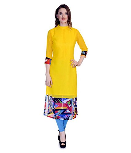 Aainu Collection Women's Georgette Wrap Kurta (Yellow)