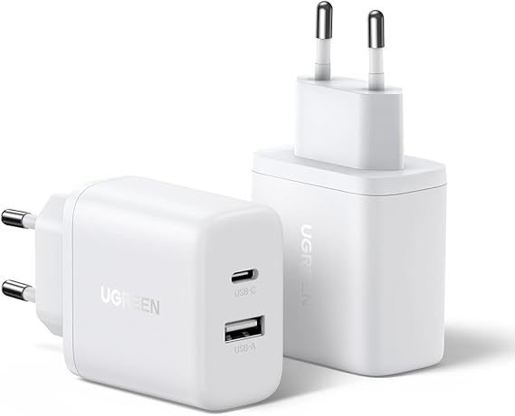 UGREEN Lot de 2 Chargeur USB C Rapide Double Ports 20W Prise Secteur USB A Compatible avec 16 Plus Pro Max 15 14 13 12 11 Galaxy S24 A15 A05s Pixel 8 7 6 iPad Air Mini, Cable Non Inclus