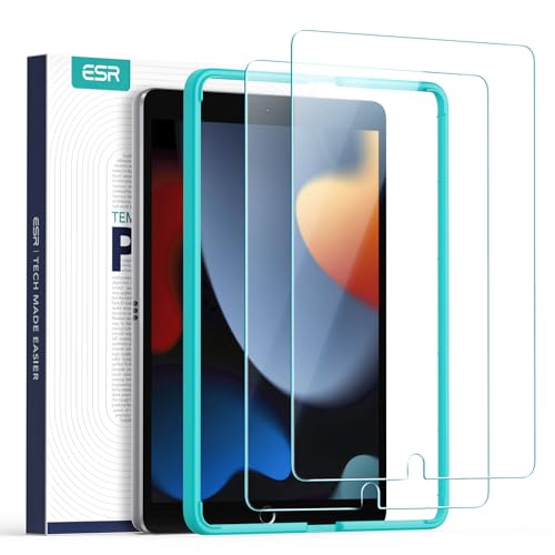 ESR Screen Protector Compatible with iPad 9th Gen (2021)/iPad 8th Gen (2020)/iPad 7th Gen (2019), Scratch-Resistant 9H Hardness HD Clear Premium Tempered Glass, Includes Installation Frame, 2 Pack