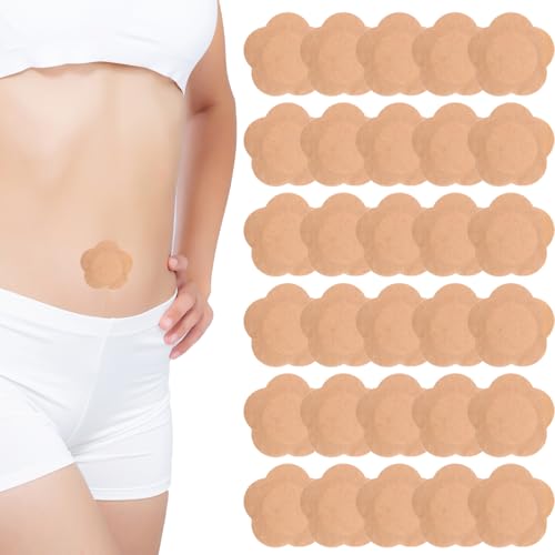 30pcs Castor Oil Pack Wrap for Belly Button Self-Adhesive Castor Patches Cover Patch Organic Disposable Spunlace Cloth Highly Absorbent Pad with Cotton Oil Not Included (Skin Color)