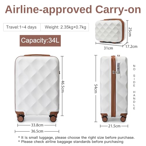 British Traveller Suitcase Sets of 2 Lightweight ABS+PC Hard Shell Suitcase with TSA Lock Spinner Wheels Travel Carry On Hand Cabin Luggage with Beauty Case (Set of 2, Cream) - Image 3