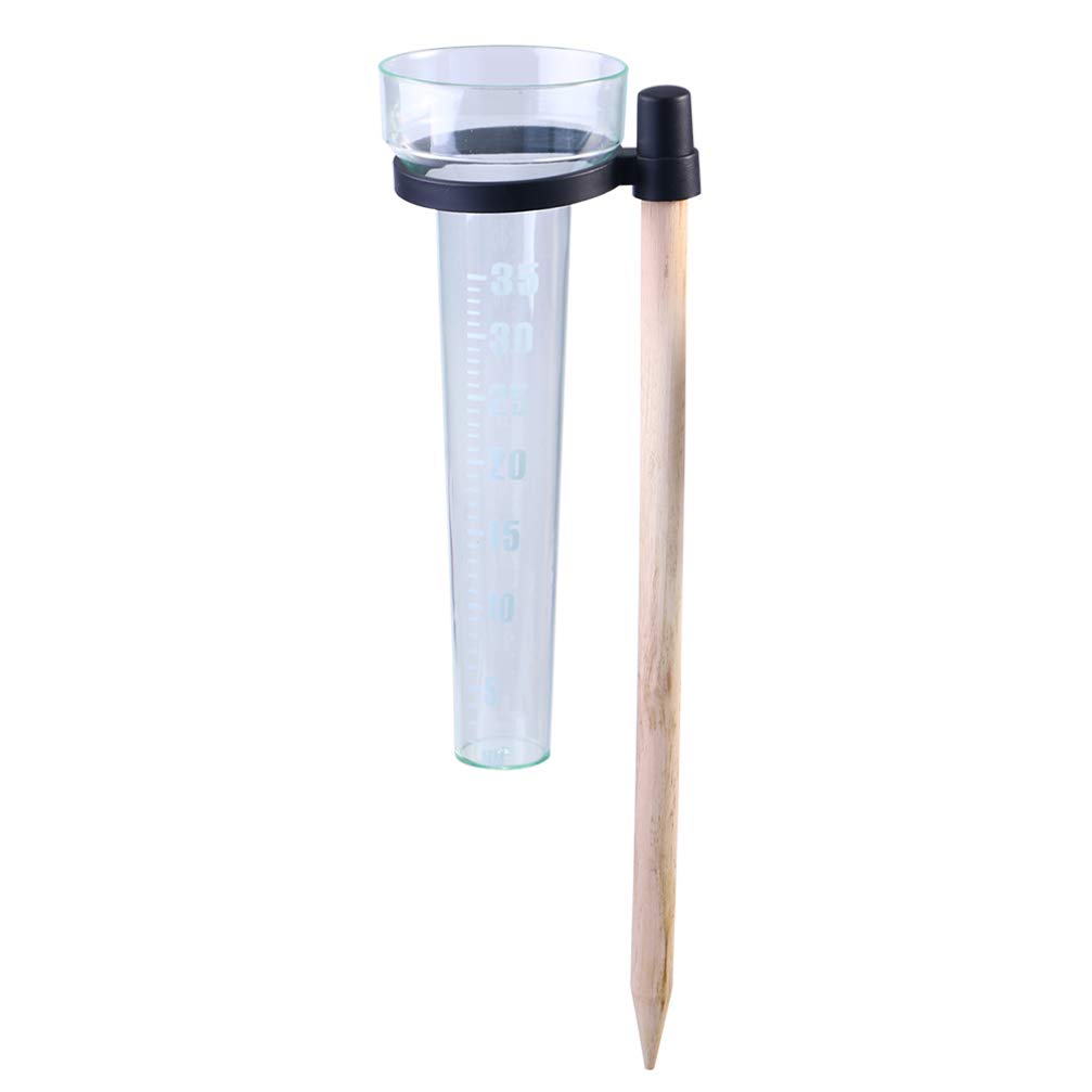 YARNOW Niederschlagsmesser Aus Kunststoff Mit Holzstab Messbecher Für Regenwasser Garten Wetterstation Für Niederschlagsmessungen Bis 35Cm