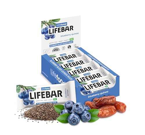 Lifefood Energieriegel, Vegan Sportriegel, Energy Bar für Wandern, Radsport, Fitness, RAW BIO Rohkost, Glutenfrei, Laktosefrei,Ohne Zuckerzusatz - 15er Pack (15 x 40 g) (Blaubeere Quinoa) Lifefood Energieriegel, Vegan Sportriegel, Energy Bar für Wandern, Radsport, Fitness, RAW BIO Rohkost, Glutenfrei, Laktosefrei,Ohne Zuckerzusatz - 15er Pack (15 x 40 g) (Blaubeere Quinoa)