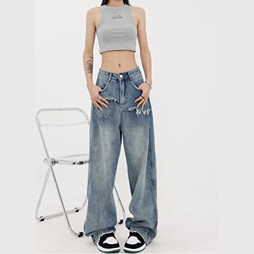 Gothic Jeans Women's Vintage High Waist Wide Leg Jeans Women's Loose Straight Tube Floor Dragging Jeans2