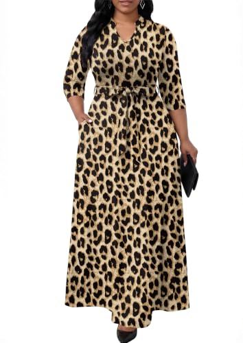 Image of FANDEE Women's Maxi Dresses V Neck 3 /4 Sleeve Long Dress with Pockets