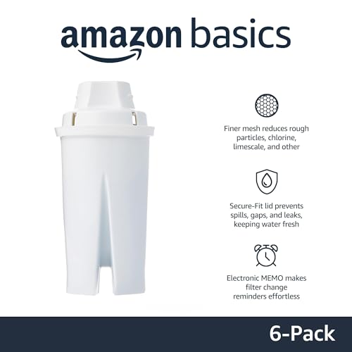 Amazon Basics Replacement Water Filters for Water Pitchers, BPA-Free, WQA & NSF Certified, Compatible with Brita Water Pitchers & Drinking Water Filter Systems, 1 Year Filter Supply, 6-Pack