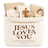 Christliche Geschenke Aufbewahrungskorb, Stabiler Geschenkkorb Leer, Inspirierende Christliche Deko, Bedruckt mit Jesus Loves You, Liebevolle Geschenke für Frauen Mama Oma Christen