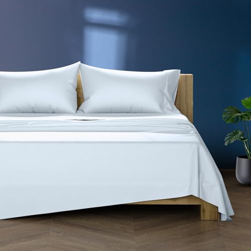 Image of TEXAS LINEN CO. 100% Egyptian Cotton Sheets Queen Size - Luxury 1000 Series Lonestar Lovin' Collection Bed Sheets Queen Size Set (4 PC, Light Blue), Cooling, 16 inch Deep Pocket, Sateen Weave Hotel Sheets