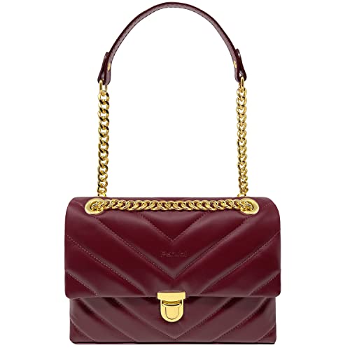 Parubi, Sac Femme porté à la Main/à l’Épaule et en Bandoulière, en Cuir Véritable Matelassé, Made in Italy, Modèle Elda, Petit Sac à main avec chaîne pour Femme Jeune Fille Élégante, Bordeaux Cover