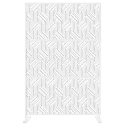 Pannello traforato decorativo in metallo, separe divisorio da esterno o interno, pannello frangivista, separé paravento in acciaio, design moderno e versatile (Motivo Trama, Bianco)