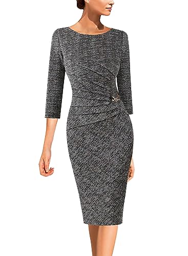 VFSHOW Womens Elegant Ruched Pleated Work Business Office Cocktail Party Bodycon Pencil Sheath Dress