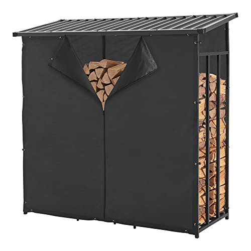 casa.pro Refugio para leña Cobertizo para Madera Soporte para Leña con Techo Leñero Organizador Exterior Acero/Poliéster 185 x 180 x 70 cm Negro Cover