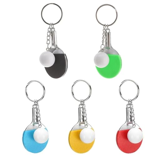 JJiaoLinin Sport Schlüsselanhänger - 5 Stück Tischtennis Schlüsselringe mit kreativen Metall-Schlüsselanhängern im Mini-Tischtennisschläger-Design für Taschen und Rucksäcke