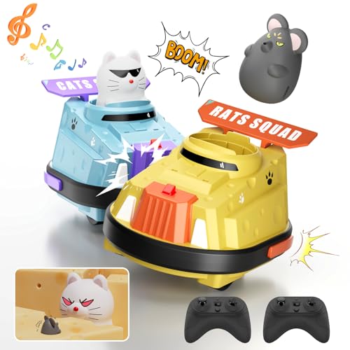 deependo 2 Pack Remote Control Car, RC Ejecting Bumper Car for Kids, Cat and Rat War Cheese Bumper Car, Car Toys for Ages 5-7, Christmas Birthday Gifts Toys for 3 4 5 6+ Year Old Boys Girls