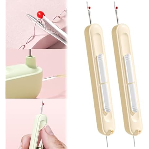 Needle Threaders for Hand Sewing, 2 in 1 Needle Threader Seam Ripper, Automatic Needle Threader, Remover Needle Threading Tool for Hand Sewing Knitting Craft Quilting Supplies (Yellow) Cover