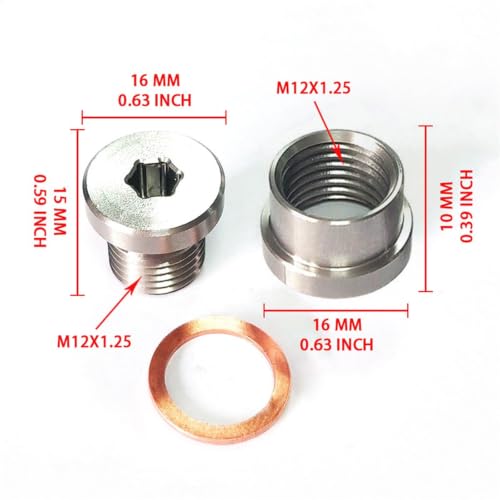 Kit bonde et écrou M12X1.25 S304 pour capteur d'oxygène d'échappement et sonde lambda - 2
