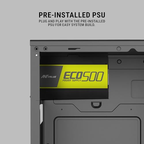 Image of Ant Value VM4P Mid-Tower Computer Case /Office Cabinet - Black | Support Micro ATX, ITX | Built-in 2X USB Ports and Pre-Installed Power Supply