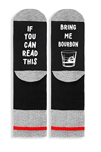Funny Socks，Gifts for Dad, 'If You Can Read This Bring Me Bourbon', The Perfect Fathers Day Or Birthday Present, Men Gift Socks. (F18)3
