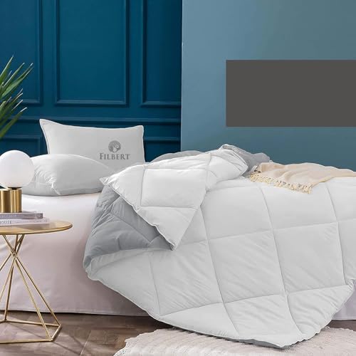 Image of Filbert 600 GSM Comforter for King Size | Super Warm Winter Quilt /Rajai | Thick Microfiber Blanket with Cloud-Soft Fill | Luxury Bedding for Winters - 92x106 Inch | Silver /White