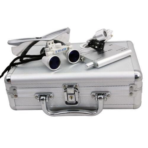 Dental - Lupa binocular para dentista (3,5 unidades, luz LED, lupa oral, con caja de 420 mm)
