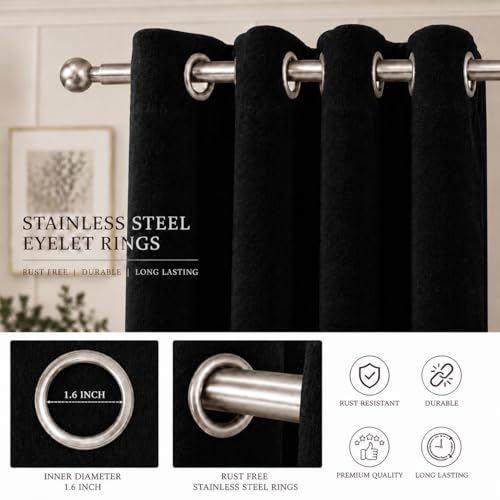 Image of Velvet Curtains | Heavy Soft Premium Velvet Drapes for Bedroom and Living Room | Semi Light Blocking, Thermal Insulated and Noise Reducing Window Panels | 5 Feet, (Black)