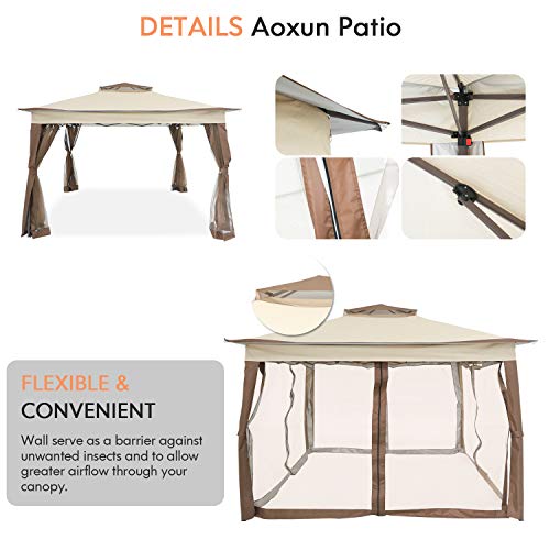 Aoxun 11’ X 11’ Pop Up Canopy Tent, Straight Leg Outdoor Gazebo With Mosquito Netting, Patio Gazebo Shelter With 121 Square Feet Of Shade, Beige #TOP3