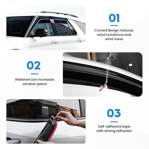 Image of Explorer Rain Guards - Window Visors for Ford Explorer 2020-2026, Out-Channel Side Window Rain Guards for Explorer, 4PCS, Black, Car Accessories