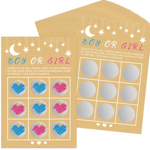 Image of Gender Reveal Scratch Off Cards 25pcs, Baby Reveal Games, Its A Boy Gender Reveal Tic Tac Toe Board, Baby Reveal Ideas Party &Baby Shower Scratch off Game