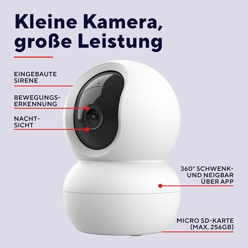 Trust IPCAM-2800 Überwachungskamera Innen 360°, WLAN Kamera mit Nachtsicht, Eingebaute Sirene/Mikrofon, Personenerkennung, Innenkamera mit App-Kontrolle, Smart Home Videoüberwachung, Weiß