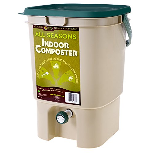 SCD Probiotics Indoor Composter Bucket – 5 Gallon, Tan Compost Bin for Kitchen Countertop with Lid, Spigot and Strainer for Easy Start Bokashi Composting