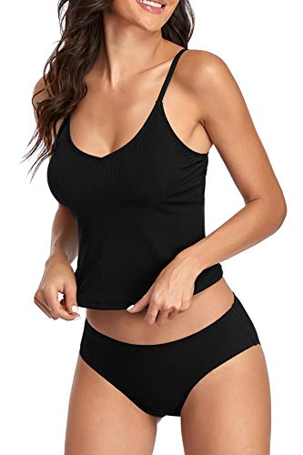 Upopby Women's Athletic Tankini Swimsuits for Women Ribbed Two Piece Bathing Suits Sports Crop Top Swimsuits with Shorts2