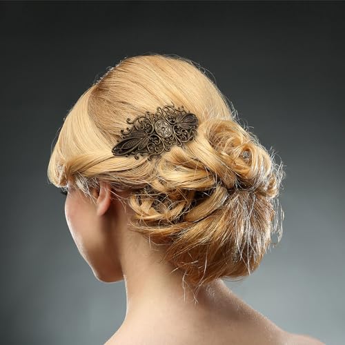 Pasadores de pelo retro de bronce con metal labrado para mujer 5