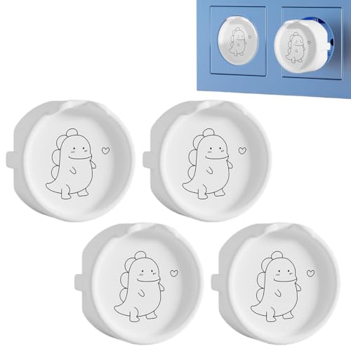 4 Piezas protector enchufes tipo F de silicona, tapa decorativa, cubierta protectora contra el polvo, tapa enchufes pared, protege para el polvo (blanco dinosaurio)