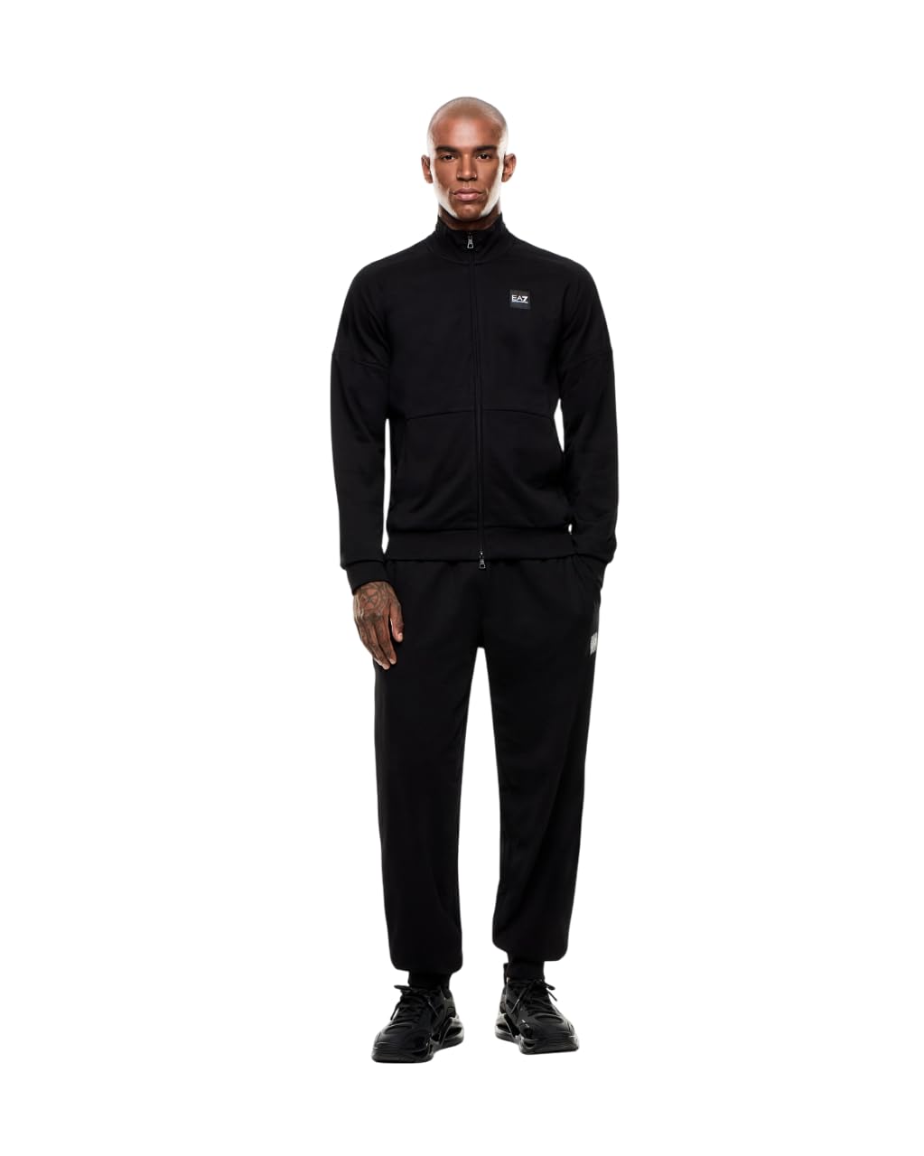 EA7 Armani Sportset, zweiteilig, Sweatshirt und Hose, Schwarz, Logo mit glänzenden Details