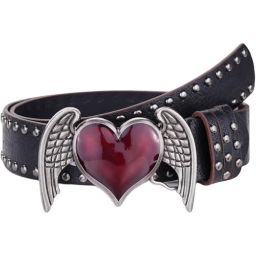 Abbdbd Ceintures Gothiques Unisexes en Cuir PU avec Cœur Rouge Rivets Cloutés Style Punk Y2k pour Femmes Filles