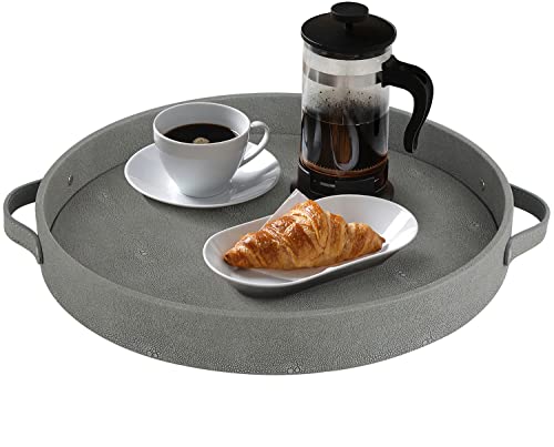HofferRuffer PU Leather Tray, Serving Tray, Decorative Serving Tray, Coffee Tray, Ottoman Tray for Home Or Office (Grey Shagreen)
