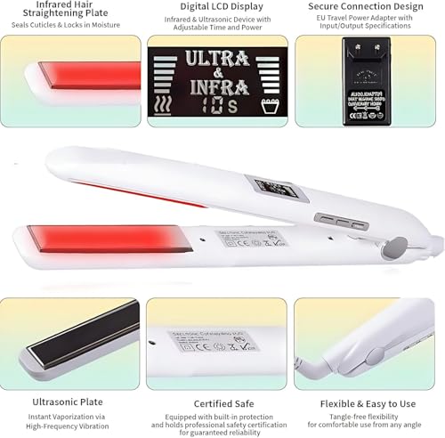 Plancha de cabello ultrasonica con pantalla LCD blanca miniatura 4