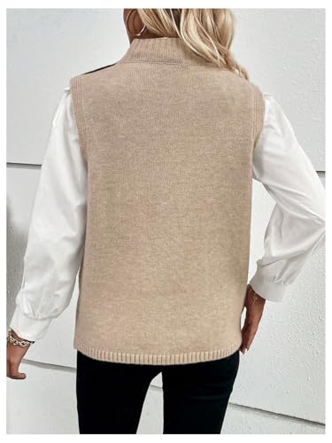 MakeMeChic Women's Sweater Vest Mock Neck Colorblock Wrap Sleeveless Split Hem Fall Tops2