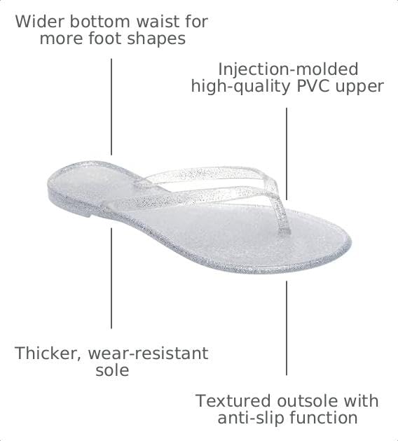 Image of Womens Flip Flops Thong Sandals Jelly Shoes Flat for Ladies Slides Black Slippers Size 9 Slip On Summer Beach Dressy