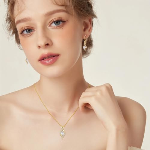 Freshwater Pearl Drop Earrings for Women 925 Sterling Silver Infinity Twisted Dangle Earrings Pearl Jewelry for Her2