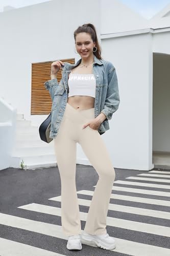 Image of Flare Leggings for Women with Pockets 2pack High Waisted Crossover Flare Leggings Bootcut Yoga Pants