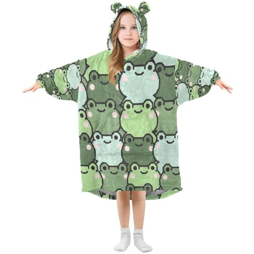 CEBUGI Cute Frogs Wearable Blanket for Kids Blanket Hoodie with Kangaroo Pocket for Boys Girls age 3-14,M