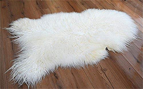 Real Genuine Tibetan Rug, Mongolian Lamb Wool Carpet Curly Fur Pelt Throw Rug Home Decorative Curly Fur Soft，Natural White 35.5-37.3 In Long And 21.5-23 In Wide #TOP1